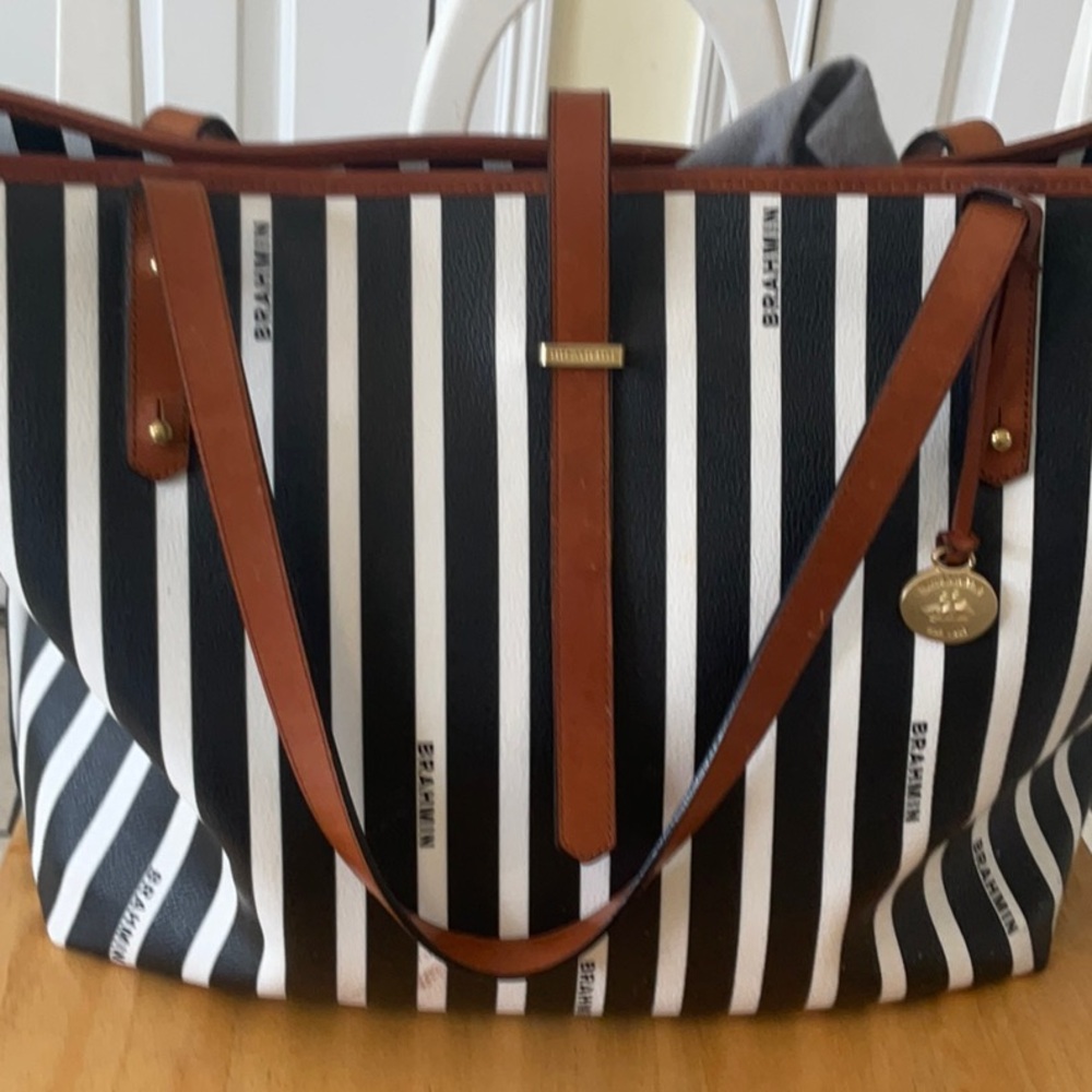 BrahminBlack and White Striped Tote Bag - Picture 12 of 12